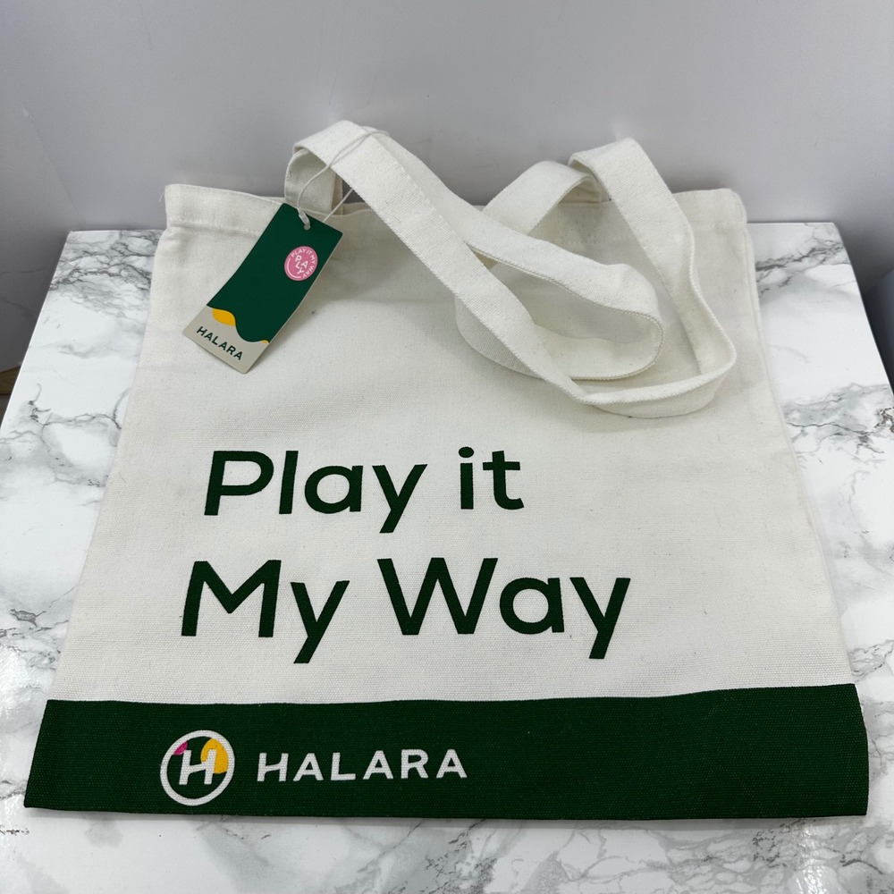 Halara Tote Bag Women OS Cream New Play‎ it My Way Canvas Graphic Shoulder Bag